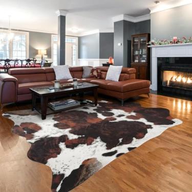 Imagem de Guyi Rare Tapete de couro sintético grande, 3 x 2,4 m, estampa de vaca, tapetes ocidentais para quarto, sala de estar, sala de jantar, tapetes de animais marrons antiderrapantes