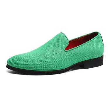 Imagem de Haza Pairs Mocassins masculinos fumantes brilhantes lantejoulas metálicas texturizadas com glitter smoking mocassins de formatura de luxo sapatos de vestido de casamento, Verde, 12
