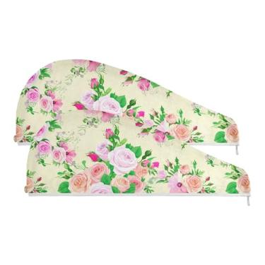 Imagem de SEHANY Toalha de cabelo de microfibra Elegant Roses para mulheres, 2 peças, turbantes de cabelo de secagem rápida com botão, touca de cabelo seco absorvente toalha de secagem de cabelo para cabelos