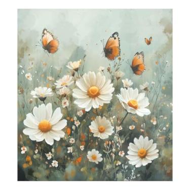 Imagem de Blueangle Aquarela Prado Margaridas Capa de Ímã para Lava-louças, Decoração Frontal de Lava-Louça, Decalques de Armário Doméstico, Adesivos Eletrodomésticos, 58 cm C x 66 cm Adesivo Magnético