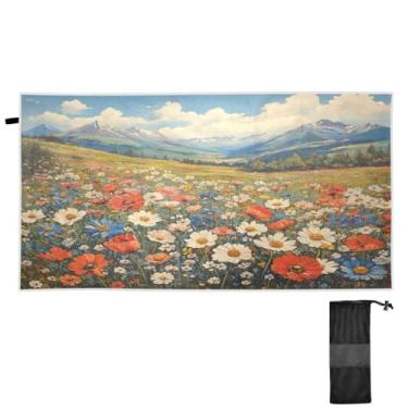 Imagem de ATTX Toalha de praia vintage com pintura a óleo de flores silvestres 76 x 152 cm - Cobertor de microfibra leve de secagem rápida e resistente à areia para piscina, ioga, academia e viagens | Esportes