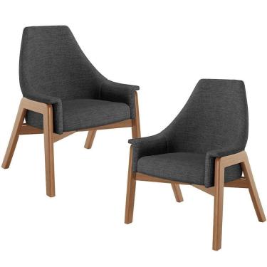 Imagem de Kit 02 Poltronas Decorativa Sakura L02 Linho Cinza Escuro - Lyam Decor