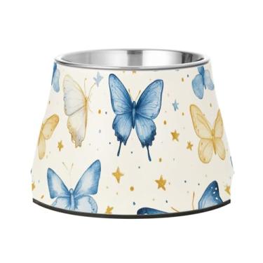 Imagem de SEHANY Tigelas de borboleta fofas para cães antiderrapantes de aço inoxidável com fundo de borracha para evitar tombamento, tigelas elevadas para comida e água quadriculadas para cães e gatos