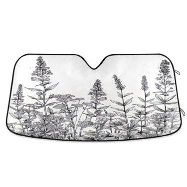 Imagem de ATTX Pára-brisas de carro flores pretas e brancas 144.8 cm x 80.0 cm Protetor solar universal com proteção UV, persiana de janela frontal automática dobrável para caminhões Sedans SUVs #988