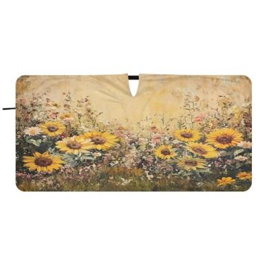 Imagem de Blueangle Para-brisa de girassol de jardim caprichoso - 149,9 cm x 76,2 cm dobrável para janela dianteira do carro blocos de para-sol raios UV viseira de sol (338)