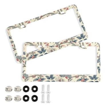 Imagem de SEHANY Molduras de placa de licença de flores florais coloridas, capas de moldura de placa de carro de alumínio à prova de ferrugem com orifícios elípticos e parafusos serve para veículos padrão dos