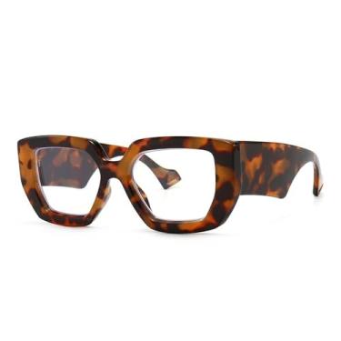 Imagem de Óculos de grau femininos quadrados com lentes transparentes, armação para óculos de sol masculinos com proteção UV400, estampa de leopardo.