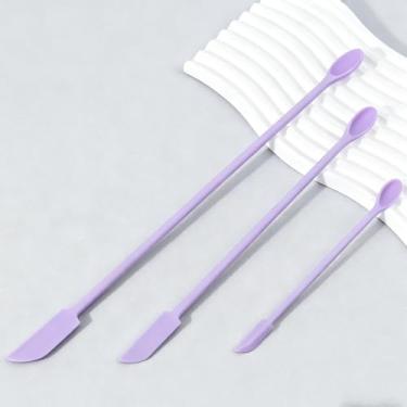 Imagem de Conjunto de mini espátulas de silicone, 3 peças de diferentes tamanhos, colher de silicone pequena para tirar o molho, creme, loção, misturar cosméticos, espátula e colher de dois lados para cuidados