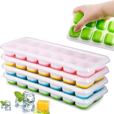 Imagem de Forma de Gelo Premium com Tampa 14 Cavidades Material Rígido e Silicone Flexível,Multicolorido, 25x9,7x2,7cm BPA Free Para Gelo Chocolate e Papinha