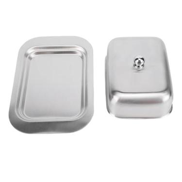 Imagem de Zerodis Prato de Manteiga Grande de Aço Inoxidável Com Tampa, Pratos de Manteiga de Qualidade Alimentar para Máquina de Lavar Louça Recipiente de Seguro para Bancada Recipiente de Queijo Bandeja de