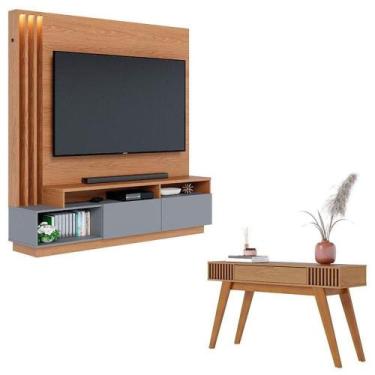 Imagem de Estante Home Theater Humaita Freijó Cinza Acetinado Com Aparador Rivie