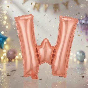 Imagem de Balões grandes com letras em ouro rosa de 81 cm W, balões Mylar Wlphabet preenchidos com hélio para festas de aniversário e decorações de aniversário, suprimentos de decoração de festa em ouro rosa