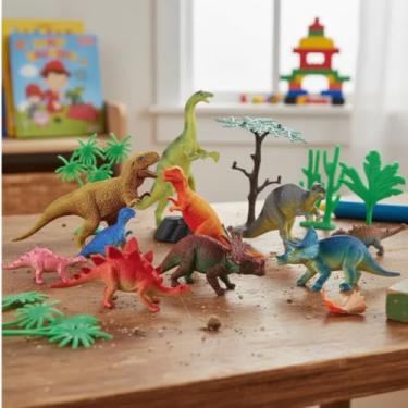Imagem de Kit 10 Mini Dinossauros + 2 Árvores Brinquedos Dino Para Crianças Cenário Pré-Histórico Brinquedo Educativo Lúdico
