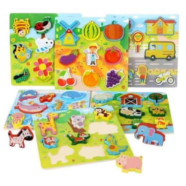 Imagem de Brinquedo Educativo, Quebra-Cabeça com Imã e Cordão de Transporte e Animais, Coordenação Motora, Madeira, Desenvolvimento Infantil