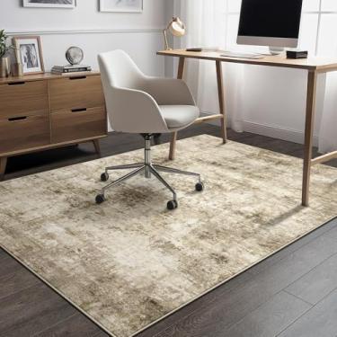 Imagem de GERUIMO Tapete lavável de 10 x 15 cm, ultra antiderrapante, lã sintética macia, dobrável, resistente a manchas, marrom esverdeado abstrato moderno grande para sala de estar, quarto, sala de jantar