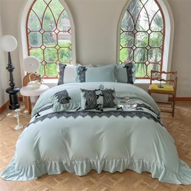 Imagem de Jogo de cama vintage francês, preto, renda, babados, cor lisa, lençol de cima / elástico com fronhas, cor 2, tamanho king 4 peças