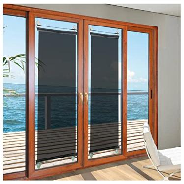 Imagem de uhyOHF 2 peças de persiana de rolo de espelho unidirecional para janela de porta de vidro, ventosas de cortina com isolamento térmico refletivo UV sem perfuração, preto-prata (uma cor-43 L x 149,9 cm