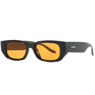 Imagem de Óculos de sol quadrados com armação pequena da moda, femininos e masculinos, clássicos, com rebites, para dirigir e viajar, UV400 (preto e laranja)