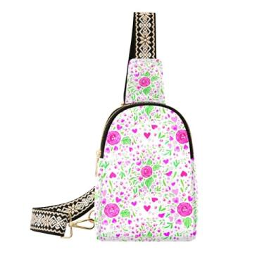 Imagem de CEBUGI Bolsa tiracolo feminina com estampa floral, bolsa tiracolo de couro, bolsa de peito para caminhadas, viagens ao ar livre