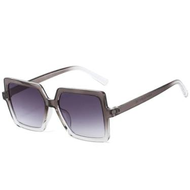 Imagem de Óculos de sol quadrados grandes e populares para mulheres, óculos retrô masculinos, óculos de sol para dirigir ao ar livre, UV400 (cinza claro)