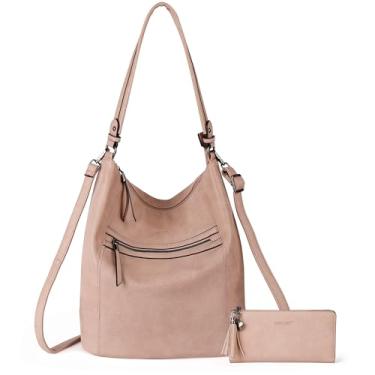 Imagem de TANTOMI Hobo Bolsas transversais para mulheres, bolsas de ombro grandes, modernas bolsas Hobo para mulheres, bolsa balde durável, Rosa empoeirado