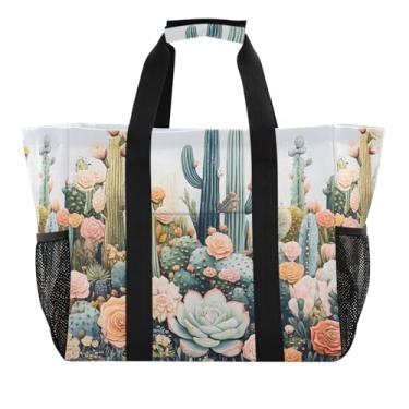 Imagem de Wassud Sacolas de compras reutilizáveis para cactos e suculentas grande bolsa organizadora de lona impermeável para praia, piquenique, lavanderia, viagem