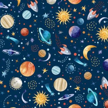 Imagem de Tecido Tricoline Estampa Digital Mundo Espacial (Espaço) - Coleção Doc