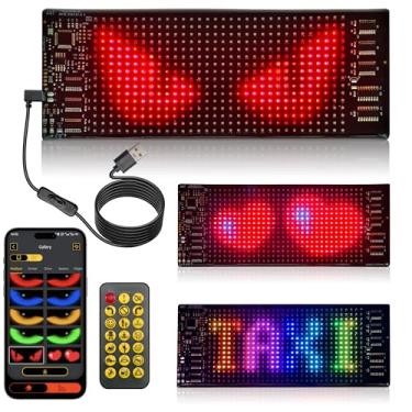 Imagem de Mini placa de LED para carro – luz de olhos diabólicos para motocicletas, painel de matriz de LED programável flexível de 17,78 cm x 7,6 cm para publicidade e uso DIY, aplicativo e controle remoto