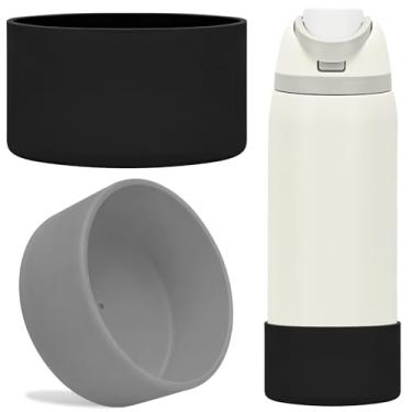 Imagem de TQONEP 2 peças de bota de silicone para garrafa de água Owala 680 g, 947 ml, capa protetora antiderrapante para garrafa de água de aço inoxidável Flip/Twist/FreeSip (preto + cinza, 946 ml)