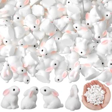 Imagem de Blueweenly 100 peças mini coelho decoração de Páscoa, mini coelhinhos brancos de resina, pequenos animais para esconder jardim de fadas, ornamentos em miniatura para encher ovos de Páscoa, bolos de