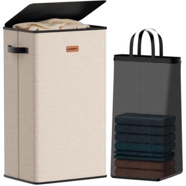 Imagem de Vexalora Cesto de roupa 100L com tampa, cestas de roupas grandes com bolsa removível, cesto de roupa suja dobrável para banheiro, quarto, lavanderia, dormitório, bege