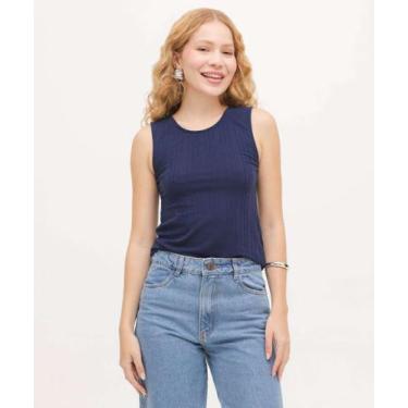 Imagem de Blusa Regata Feminina Canelada Marisa-00010, Azul, M