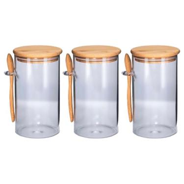 Imagem de Pote Hermético de Vidro com Tampa e Colher de Bambu 870ml(3 Undades)