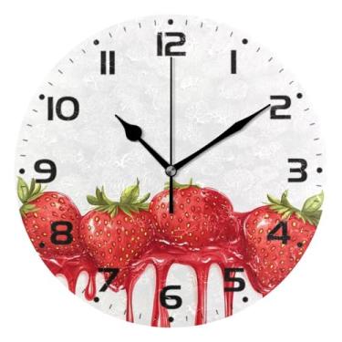 Imagem de JUZIHAI Relógio de parede Strawberry Jam, silencioso, sem tique-taque, redondo, operado por bateria, fácil de ler, relógio decorativo de parede para casa, cozinha, sala de estar, quarto, escritório