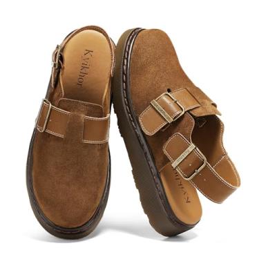 Imagem de KYIKHOR Mocassim feminino de camurça sem cadarço|Tamancos de camurça genuína para mulheres|Palmilha confortável de couro Mules sapatos de batata com alça traseira | Sapatos sociais casuais de