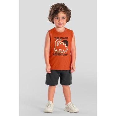 Imagem de Conjunto infantil menino de dinossauro em puff Brandili, 8, Laranja