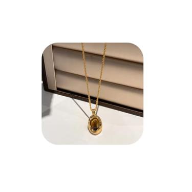 Imagem de Liiusgelad Colar de olho de tigre para mulheres, colar vintage com pingente de pedra dourada, joia oval delicada para presente com conjunto de brincos marrons