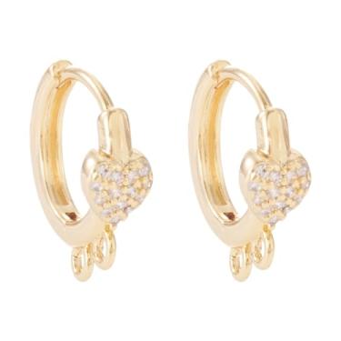 Imagem de 2 peças de brincos de argola de zircônia de latão, achados com coração, banhado a ouro 18 K, brincos franceses com laço para mulheres, faça-você-mesmo, artesanato, suprimentos feitos à mão, presente