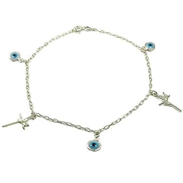 Imagem de Tornozeleira Olho Grego e Fé Prata Legitima 925