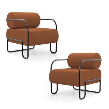 Imagem de Kit 02 Poltronas Decorativas Orgânica Living Miska Veludo Terracota - Desk Design