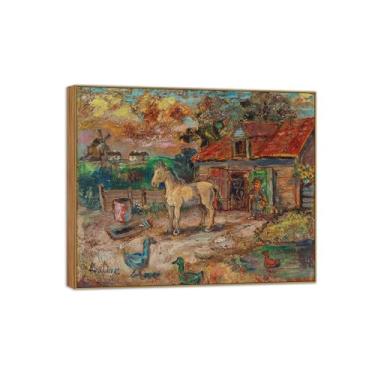 Imagem de David Burliuk Famosas impressões em tela de arte de parede prontas para pendurar. Fazendeiro e cavalo. Pintura de moldura de madeira para decoração de sala de estar 30 x 35 cm 12 x 13 polegadas