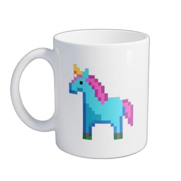 Imagem de Caneca Xícara de Café Porcelana 300ml Unicórnio Pixelado Azul e Rosa