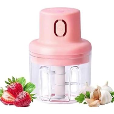 Imagem de Mini Processador de Alimentos Portátil 250ml 23W – Triturador Elétrico Recarregável, Compacto e Rápido – Lâminas Inox, Fácil de Limpar e Ideal para Alho, Cebola e Temperos| Rosa