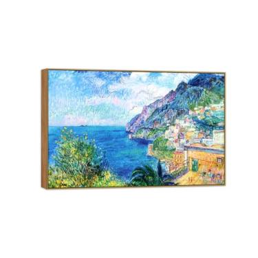 Imagem de BMZFYBS David Burliuk Famosas impressões em tela de arte de parede prontas para pendurar. Positano. Pintura de moldura de madeira para decoração de sala de estar 50 x 75 cm 20 x 30 pol