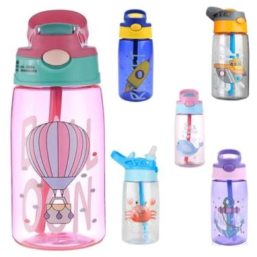 Imagem de Garrafa Infantil Antivazamento 480ml com Canudo Retratil Garrafinha Infantil Escolar Resistente (Rosa Balão)