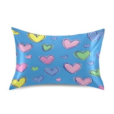 Imagem de Wassud Fronha de cetim com corações coloridos para cabelo e pele, fronhas de seda lisa, tamanho queen, capas de almofada respiráveis com fecho de envelope