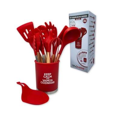 Imagem de Kit Utensílios 13 Peças cozinha, jogo Espátulas Batedor Pincel de Silicone, conjunto profissional, culinários, cozinheiro, confeitaria, Vermelha