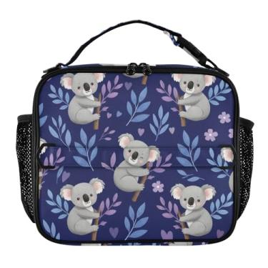 Imagem de Lancheira fofa cinza coalas azul roxo folhas ramos para mulheres meninas lancheira crianças homens lancheira para trabalho engraçado bonito bolsa térmica transportadora de alimentos para meninos