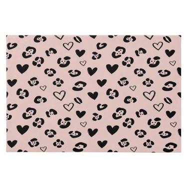 Imagem de Wassud Tapete de porta coração leopardo 61 x 89 cm, tapete antiderrapante lavável com suporte de borracha, tapete macio e macio para sala de estar, quarto, entrada, entrada