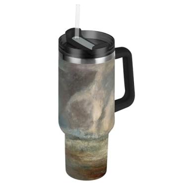 Imagem de Copo com alça 850 g Copos de aço inoxidável com tampas e canudos Garrafa de água isolada grande garrafa de água para copo de carro J m W Turner Prints Stormy Sea Shoal